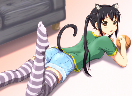 k-on! - animals girl, azusa, black hair, brown eyes