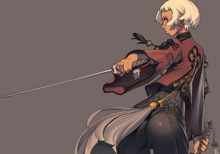 lady of the sword - beauty, lady, pretty, girl, anime, sword, elegant, short white hair