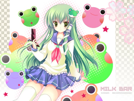 anime - star, kawaii, school, green eyes, green hair, uniform, animals