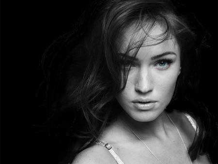 Megan Fox - face, black white, model, beautiful, actress, hot, fox, megan, megan fox