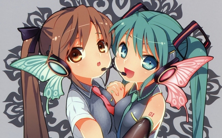 Magnet - tie, pretty, artistic, brown, uniform, headphones, nice, program, beauty, virtual, cg, white, magnet, wings, butterfly, cute, aqua eyes, song, vocaloid, anime, twintail, hatsune miku, microphone, music, aqua, art, idol, anime girl, beautiful, singer, girl, cool, black, miku, awesome, diva, digital, aqua hair, hatsune, vocaloids, headset