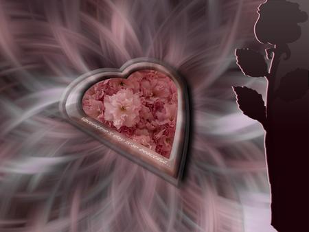 Heart - abstract, heart, valentines day, beauty, love, flower, pink, flowers, black, white, unusual, 3d, nice, color