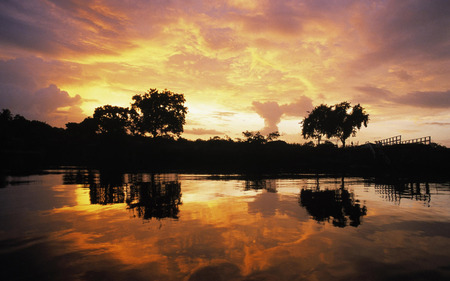 Sunset - sky, lake, trees, sunset, nature