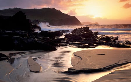 Sunset - sky, rocks, sunset, ocean, nature