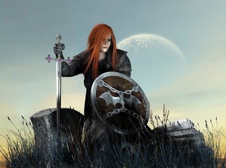 Warrior  - warrior, sword, fantasy, war, 3d, woman