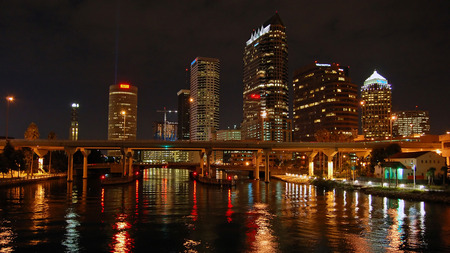 water and skyline Tampa bay - skyline, cities, tampa bay, night, city, water, nite, lights