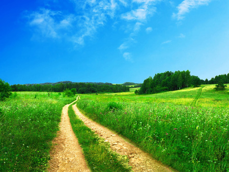 beautiful_scenery - sky, road, nature, beautiful, clouds, blue, green, scenery, tree, grass