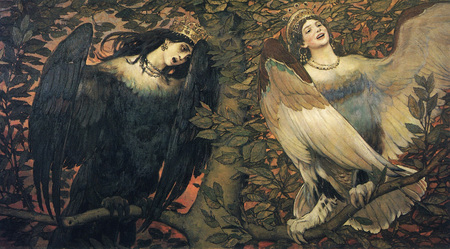 Sirin and Alkonost - russia, myth, art, vasnetsov