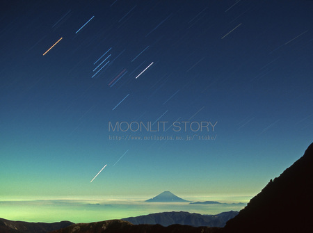 Orion above the Mt. Fuji - fuji, moon, star, japan, spece, orion