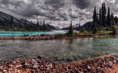 Mountain River - storm, clods, clouds, river, water, nature, mountain, rocks