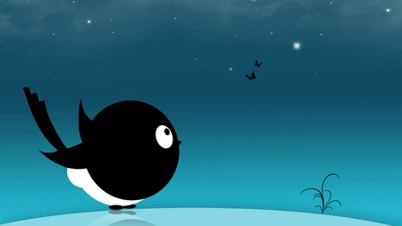 Little Black Bird - sky, abstract, blue, cartoon, birds