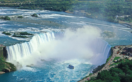 Beautiful Niagara Falls - rocky, tourist, niagara, water, blue, boat, falls