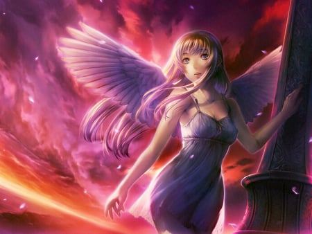 angel - clouds, anime, wings, girl, beauty, angel, sky