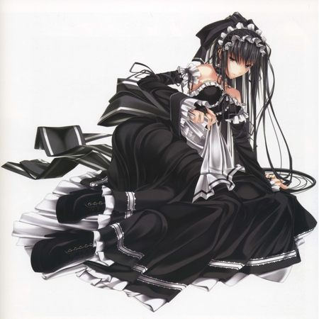 Anime - black, anime, white, dress, gothic