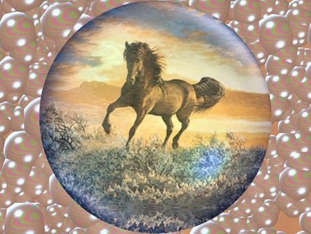 Dancing Horse F1 - persis clayton weirs, persis weirs, horse, equine, weirs, sunset, painting, bubbles, dancing, art, bay