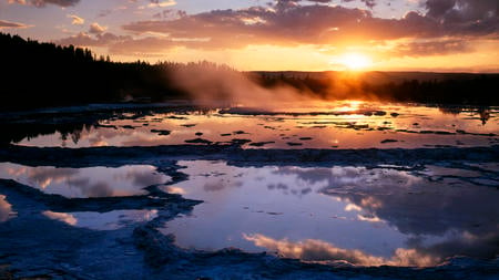 Sunset - nature, sky, lake, clouds, red, sun, water, sunset