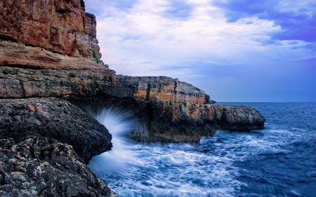 Stone Beach - clouds, stone, oceans, water, beach, nature, rust, wave, sky