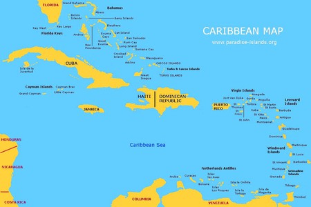 Caribbean Map - map, islands, travel, caribbean, geography