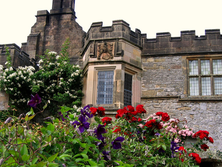 Flower Garden - manor, flowers, house, garden