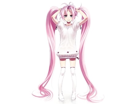 anime - girl original, pink eyes, pink ahir, pink hair