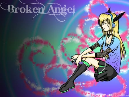 Broken Angel - broken, angel, wings, music, colorful, ipod, listening, mp3, fallen