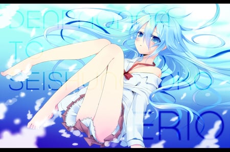 denpa onna to seishun otoko - touwa erio, blue hair, school, blue, blue eyes, wet, long hair