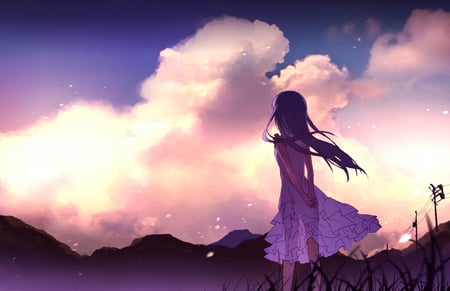 ano hi mita hana no namae wo bokutachi wa mada shiranai - honma meiko, clouds, long hair, summer dress