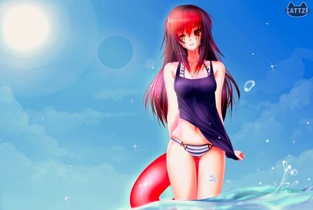 the scolding sun - blood, beach, girl, cute, sexy