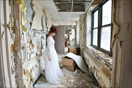 Susan Coffey - people, beautiful, dress, models, wedding dress, celebrity, white dress, susan coffey, red hair, white, ruins