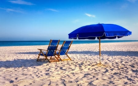 Summer Time - pretty, relax, sunny, summer, blue, romantic, beach, chairs, romance, sand, umbrella, view, paradise, sky, clouds, beautiful, sea, beauty, lovely, ocean, chair, nature, tropical, peaceful