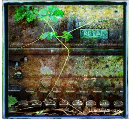 Green Typewriter - typewriter, leaves, green, keyboard, vines