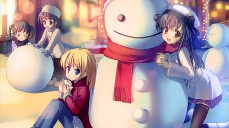 anime- snowman - snow man, anime, anime girl, beautiful