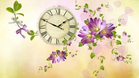 May Flowers - vines, summer, bows, clock, spring, firefox persona, flowers, time, ribbons