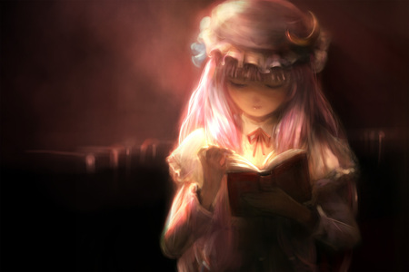 Dark Library - touhou, patchouli knowledge, book, video game, game, dark, anime, girl