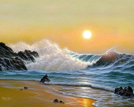 Noelito - painting, art, sun, sunday, sea, wave