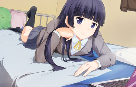 Gokou Ruri - black, cute, mole, lying, ga nai, girl, school, seifuku, ore, konnani, uniform, bed, wake, nanase, imouto, no, ga, nanami