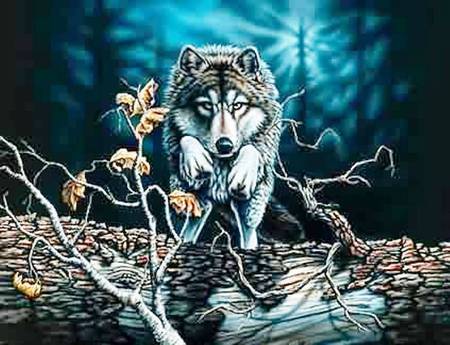 8 Wolfs - animal, nature, dogs, blue, wolf, forrest, jump, eight