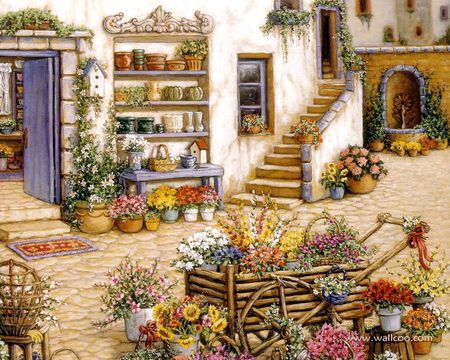 Janet Kruskamp - door, painting, terrace, flower, art, janet kruskamp