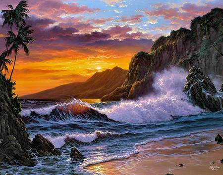 Noelito - noelito, wave, sunset, sea, painting, art