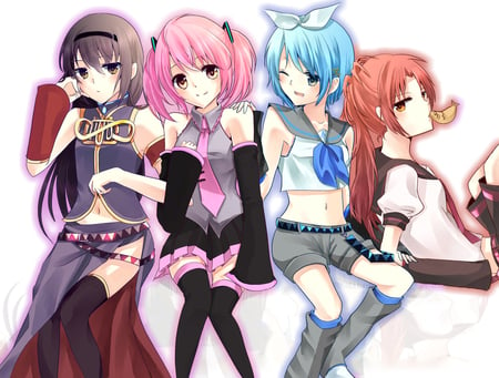 mahou shoujo madoka magica - vocaloid, akemi homura, kaname madoka, miki sayaka, sakura kyouko