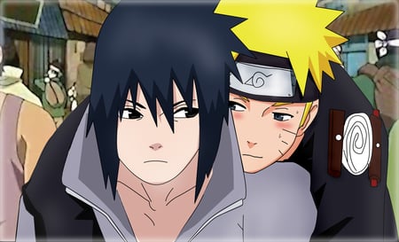 naruto shippuden - naruto, yelow hair, sasuke, black hair, black eyes