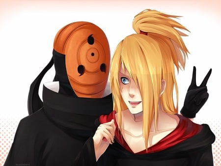 akatsuki - masc, cap, yelow hair, blue eyes, deidara, tobi