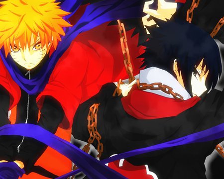 shippuden - black, sasuke, naruto, red, black hair, orange hair