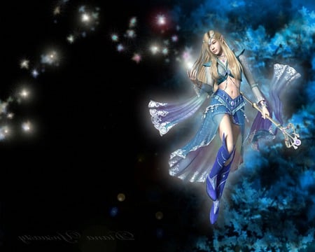 Fantasy nymph - abstract, black, nymph, sparkle, fantasy, blue, beautiful