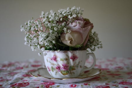 still life - vintage, teacup, flowers, still life, porcelain