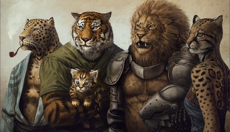 Family - armor, smoke, animals, fatasy