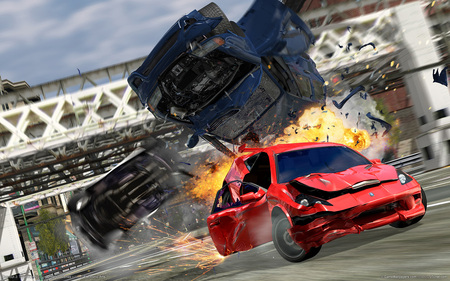 Takedown - burn, stunt, burnout 3, car, fire, hd, takedown, accident, adventure, video game, chasing, burnout, racing, crash, damage, friction, race