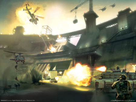 Fire on Dam - soldier, battlefield 2, tank, war, aircraft, battle, fire, mission, battlefield, hd, weapon, fighters, dam, video game