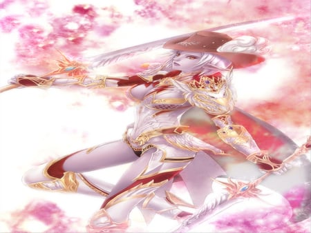 Spectral Dancer - beauty, big breasts, hat, thigh highs, female, warrior, knight, anime girl, armor, spectral dancer, cherry blossom, katana, sword