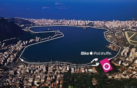 Ibike,Ipod shuffle - tehnology, headphones, ipod, shuffle, sea, lake, city, apple